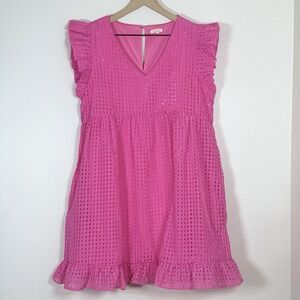Jodifl Womens Babydoll Dress Size M Pink Ruffle Sleeve Coquette Plaid Feminine